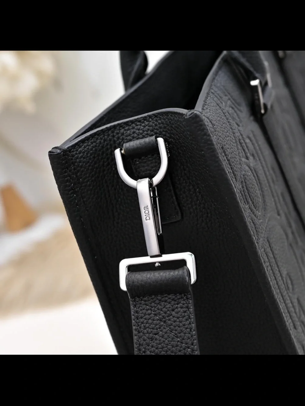 Black Dior Embossed Logo Briefcase Tote